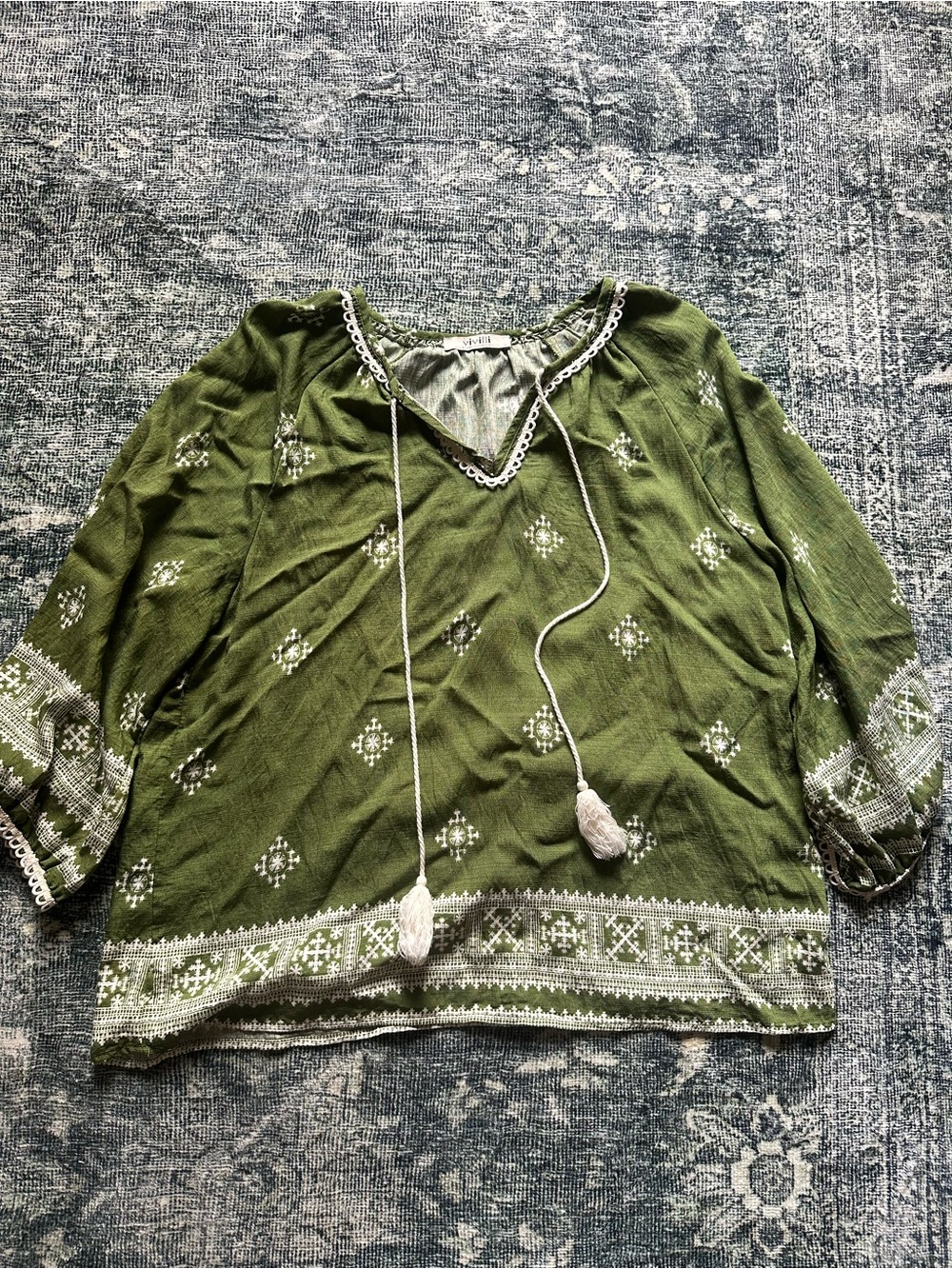 Vivilli Olive Green Peasant Blouse